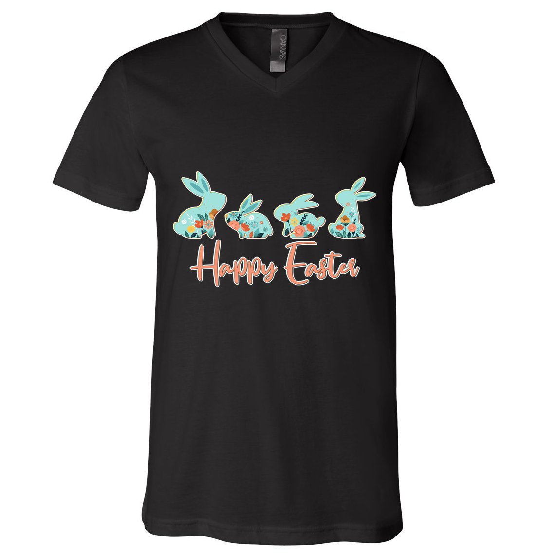 Happy Easter Flower Bunnies V-Neck T-Shirt
