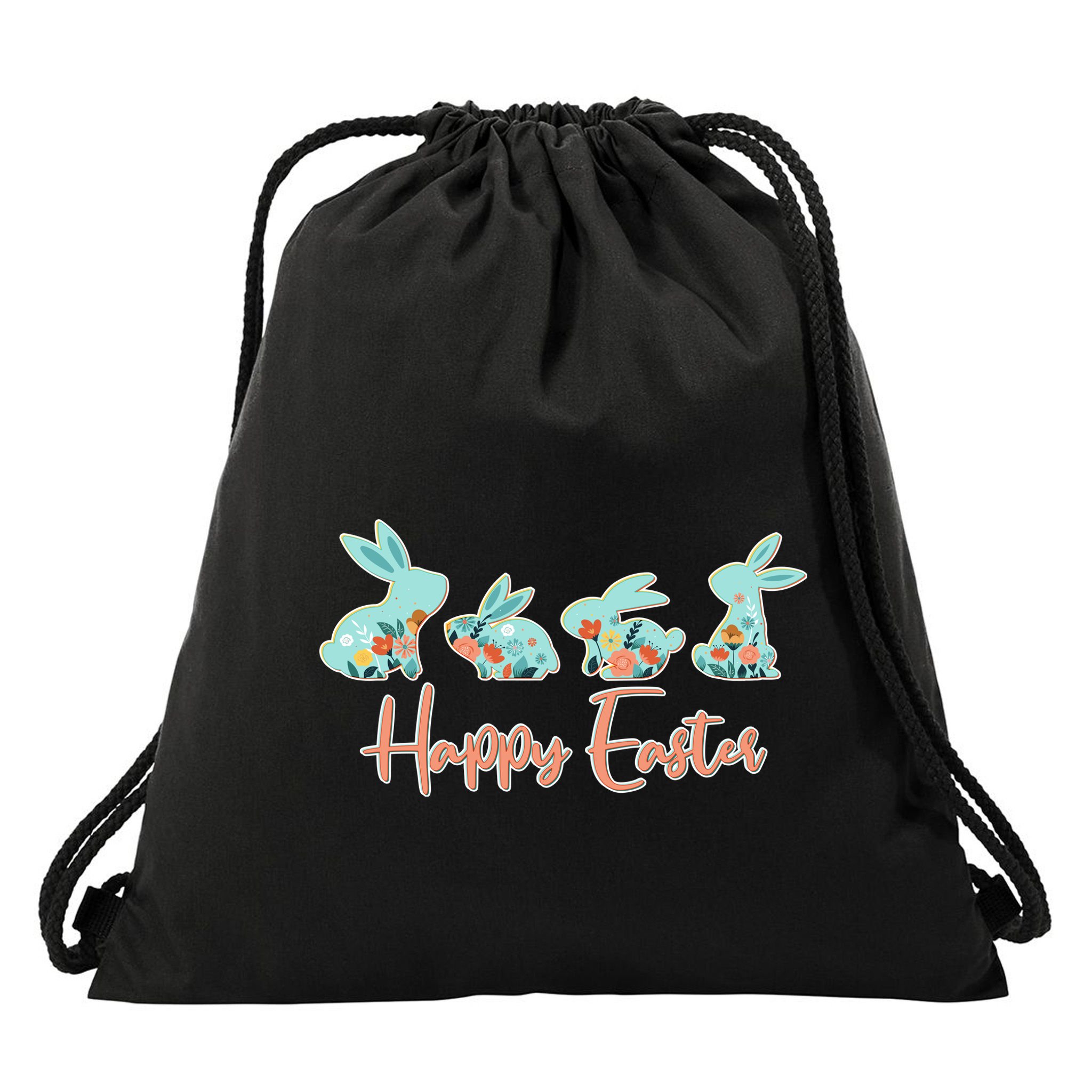 Happy Easter Flower Bunnies Drawstring Bag