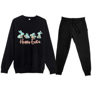 Happy Easter Flower Bunnies Premium Crewneck Sweatsuit Set