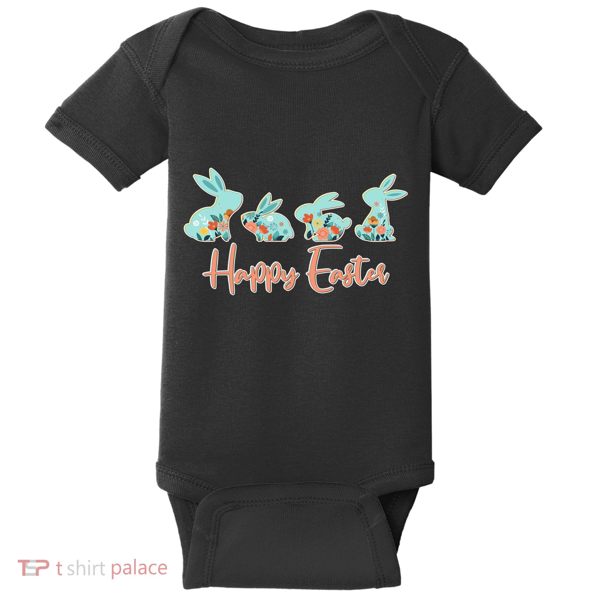 Happy Easter Flower Bunnies Baby Bodysuit