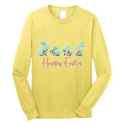 Happy Easter Flower Bunnies Long Sleeve Shirt