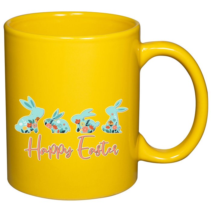 Happy Easter Flower Bunnies 11oz C Handle Ceramic Mug