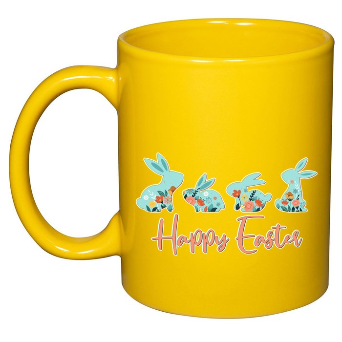 Happy Easter Flower Bunnies 11oz C Handle Ceramic Mug
