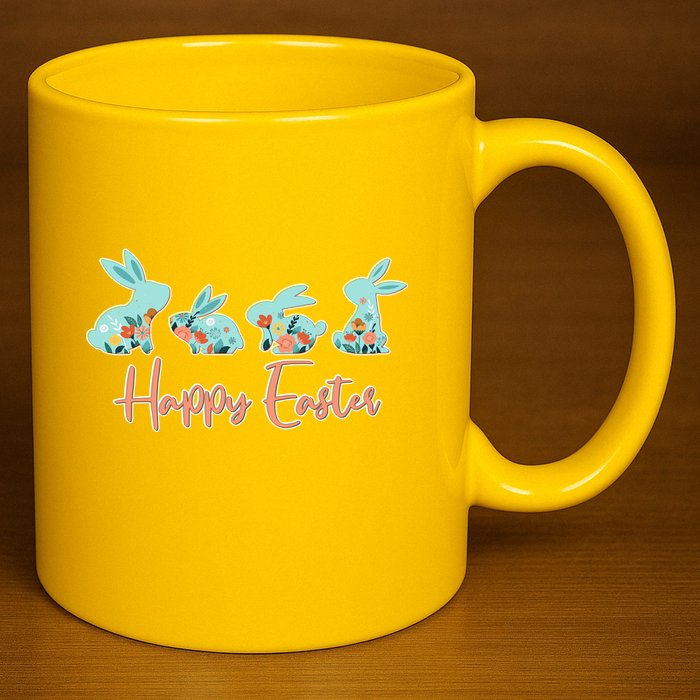 Happy Easter Flower Bunnies 11oz C Handle Ceramic Mug