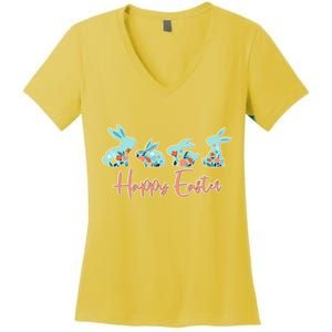 Happy Easter Flower Bunnies Women's V-Neck T-Shirt