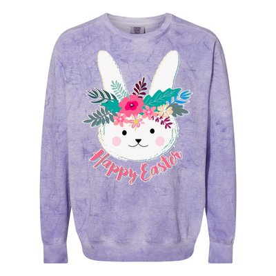 Happy Easter Flower Bunny Colorblast Crewneck Sweatshirt