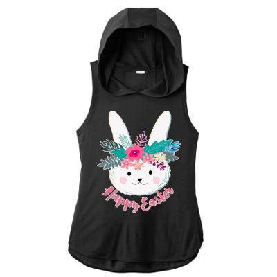 Happy Easter Flower Bunny Ladies PosiCharge Tri-Blend Wicking Draft Hoodie Tank