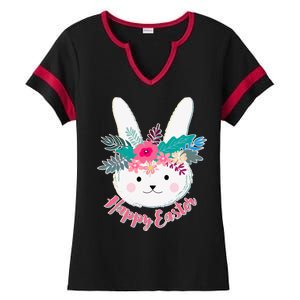 Happy Easter Flower Bunny Ladies Halftime Notch Neck Tee