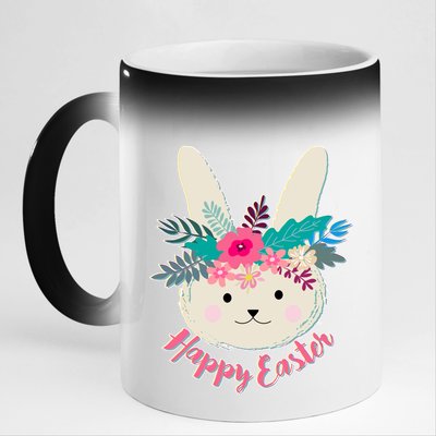 Happy Easter Flower Bunny 11oz Black Color Changing Mug