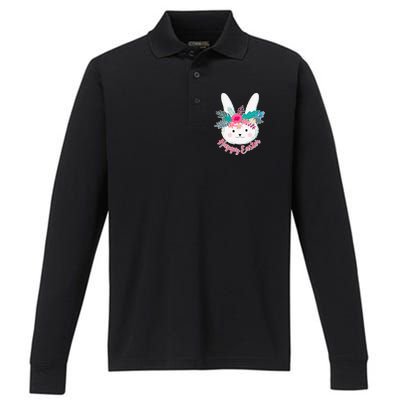 Happy Easter Flower Bunny Performance Long Sleeve Polo