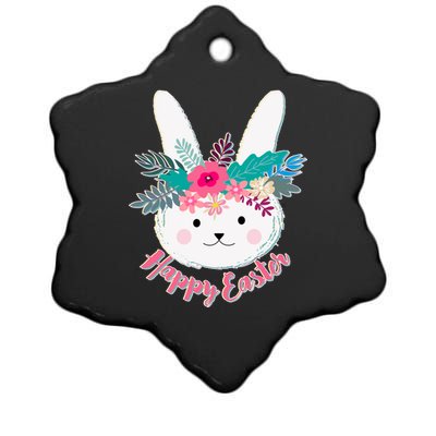 Happy Easter Flower Bunny Ceramic Star Ornament