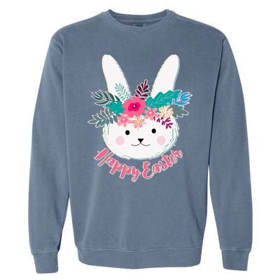 Happy Easter Flower Bunny Garment-Dyed Sweatshirt