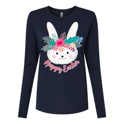 Happy Easter Flower Bunny Womens Cotton Relaxed Long Sleeve T-Shirt