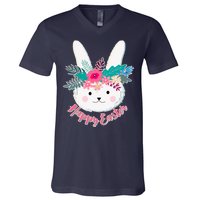 Happy Easter Flower Bunny V-Neck T-Shirt