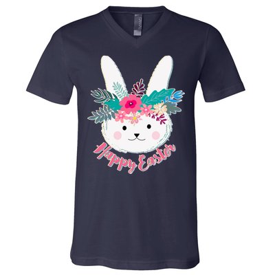 Happy Easter Flower Bunny V-Neck T-Shirt