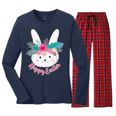 Happy Easter Flower Bunny Women's Long Sleeve Flannel Pajama Set 