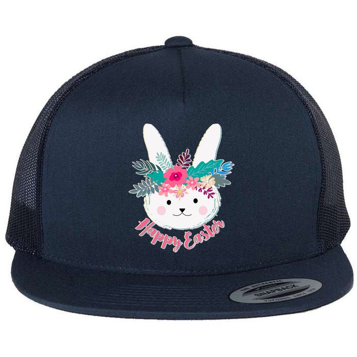 Happy Easter Flower Bunny Flat Bill Trucker Hat