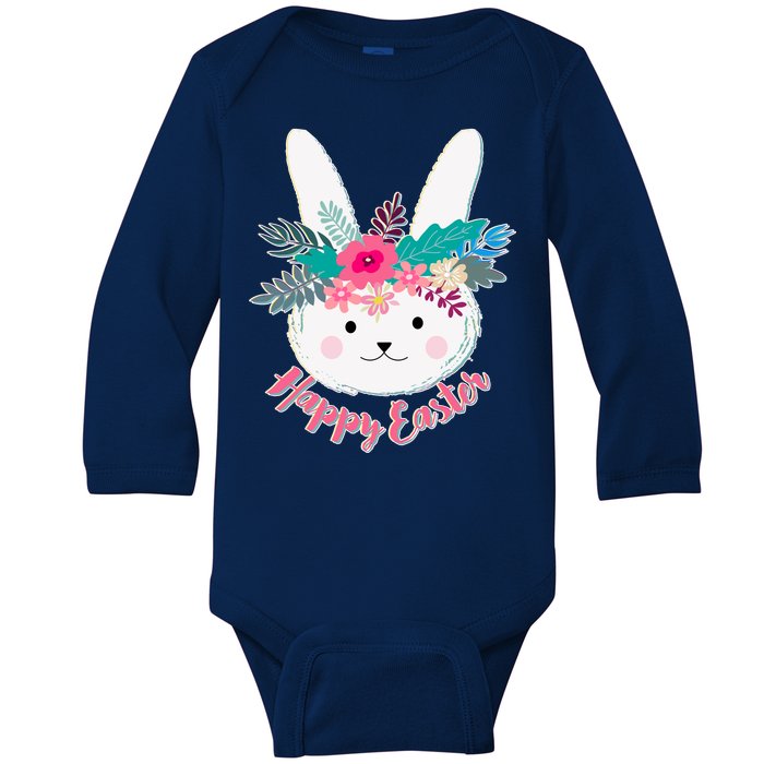 Happy Easter Flower Bunny Baby Long Sleeve Bodysuit