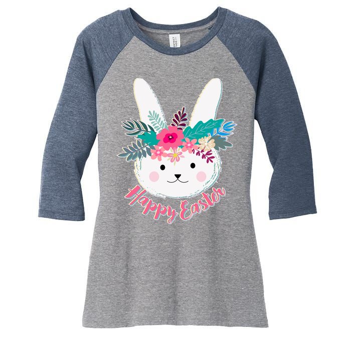 Happy Easter Flower Bunny Women's Tri-Blend 3/4-Sleeve Raglan Shirt