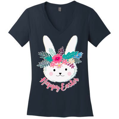 Happy Easter Flower Bunny Women's V-Neck T-Shirt