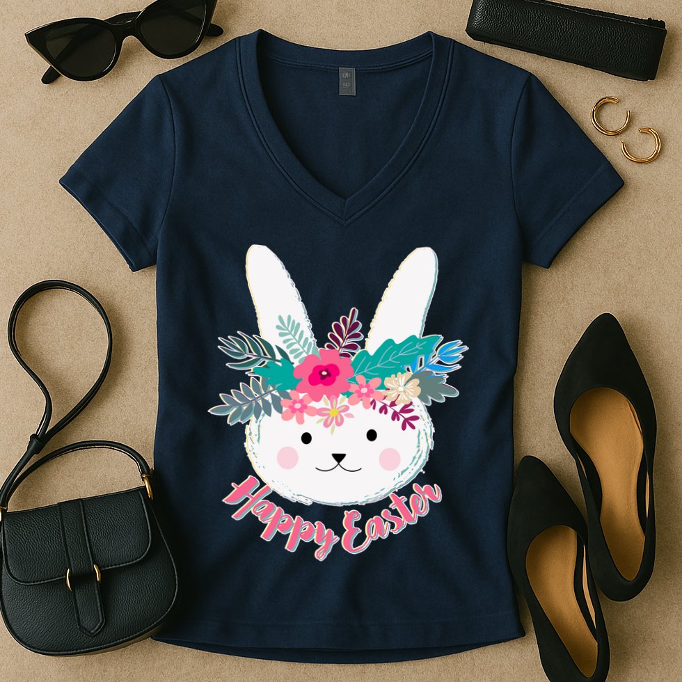 Happy Easter Flower Bunny Women's V-Neck T-Shirt