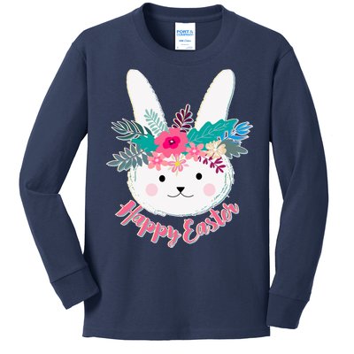 Happy Easter Flower Bunny Kids Long Sleeve Shirt