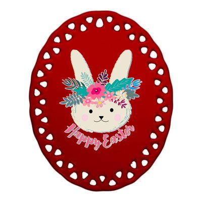 Happy Easter Flower Bunny Ceramic Oval Ornament