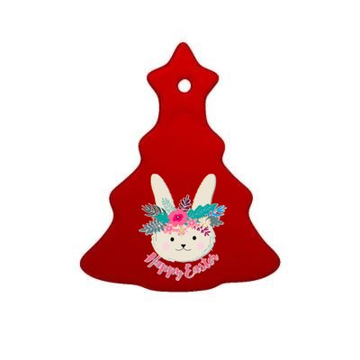 Happy Easter Flower Bunny Ceramic Tree Ornament