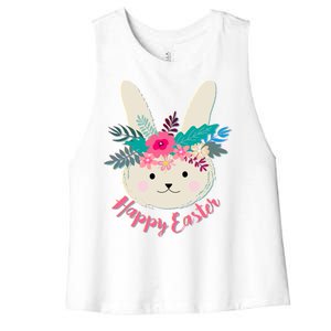 Happy Easter Flower Bunny Women's Racerback Cropped Tank