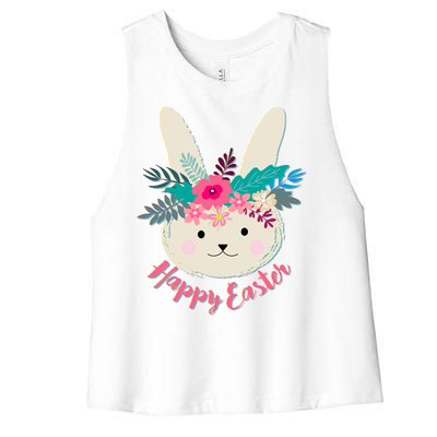 Happy Easter Flower Bunny Women's Racerback Cropped Tank