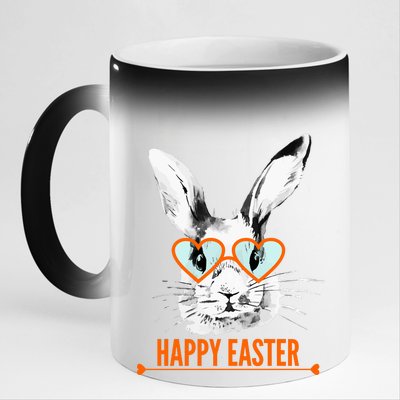 Happy Easter Hipster Bunny Rabbit 11oz Black Color Changing Mug