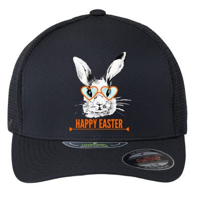 Happy Easter Hipster Bunny Rabbit Flexfit Unipanel Trucker Cap