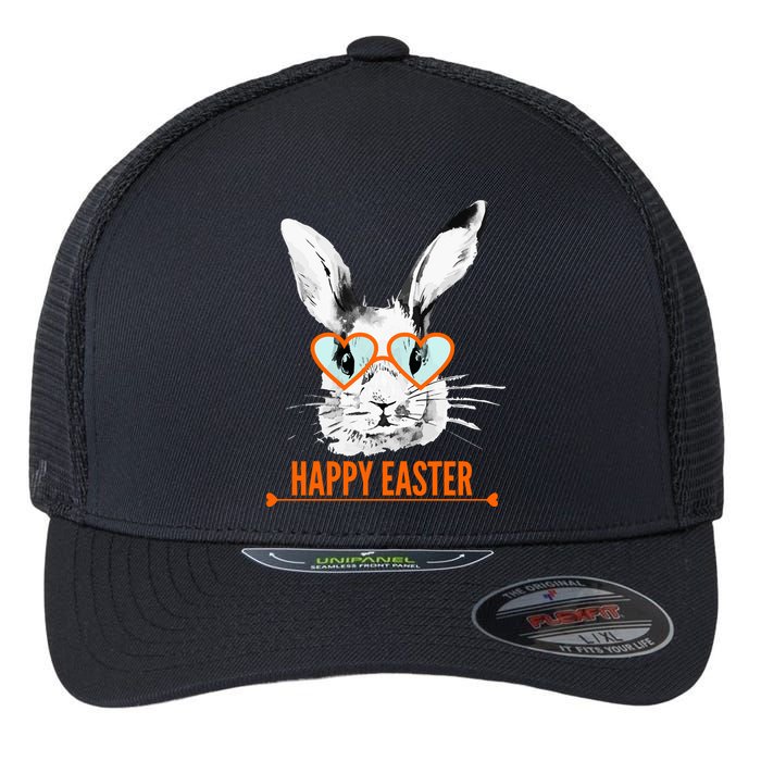 Happy Easter Hipster Bunny Rabbit Flexfit Unipanel Trucker Cap