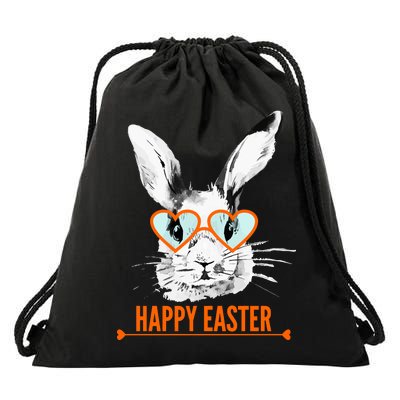 Happy Easter Hipster Bunny Rabbit Drawstring Bag