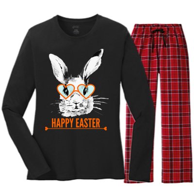 Happy Easter Hipster Bunny Rabbit Women's Long Sleeve Flannel Pajama Set 