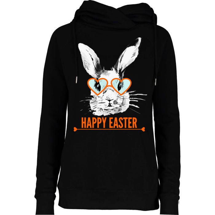 Happy Easter Hipster Bunny Rabbit Womens Funnel Neck Pullover Hood