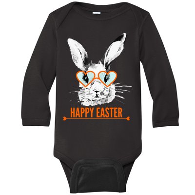 Happy Easter Hipster Bunny Rabbit Baby Long Sleeve Bodysuit