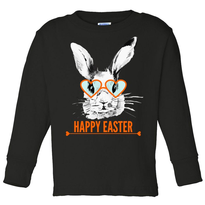 Happy Easter Hipster Bunny Rabbit Toddler Long Sleeve Shirt