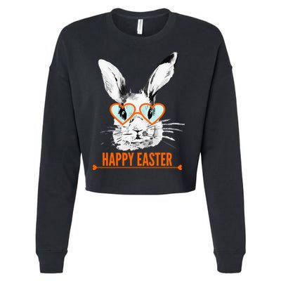 Happy Easter Hipster Bunny Rabbit Cropped Pullover Crew