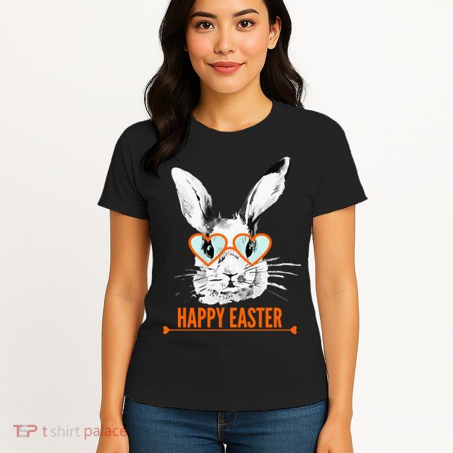Happy Easter Hipster Bunny Rabbit Womens T-Shirt