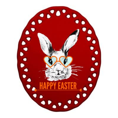 Happy Easter Hipster Bunny Rabbit Ceramic Oval Ornament