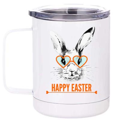 Happy Easter Hipster Bunny Rabbit 12 oz Stainless Steel Tumbler Cup