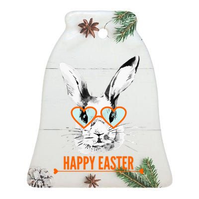 Happy Easter Hipster Bunny Rabbit Ceramic Bell Ornament