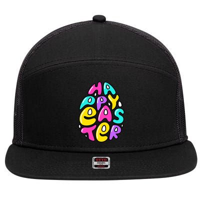 Happy Easter Pastel Egg 7 Panel Mesh Trucker Snapback Hat