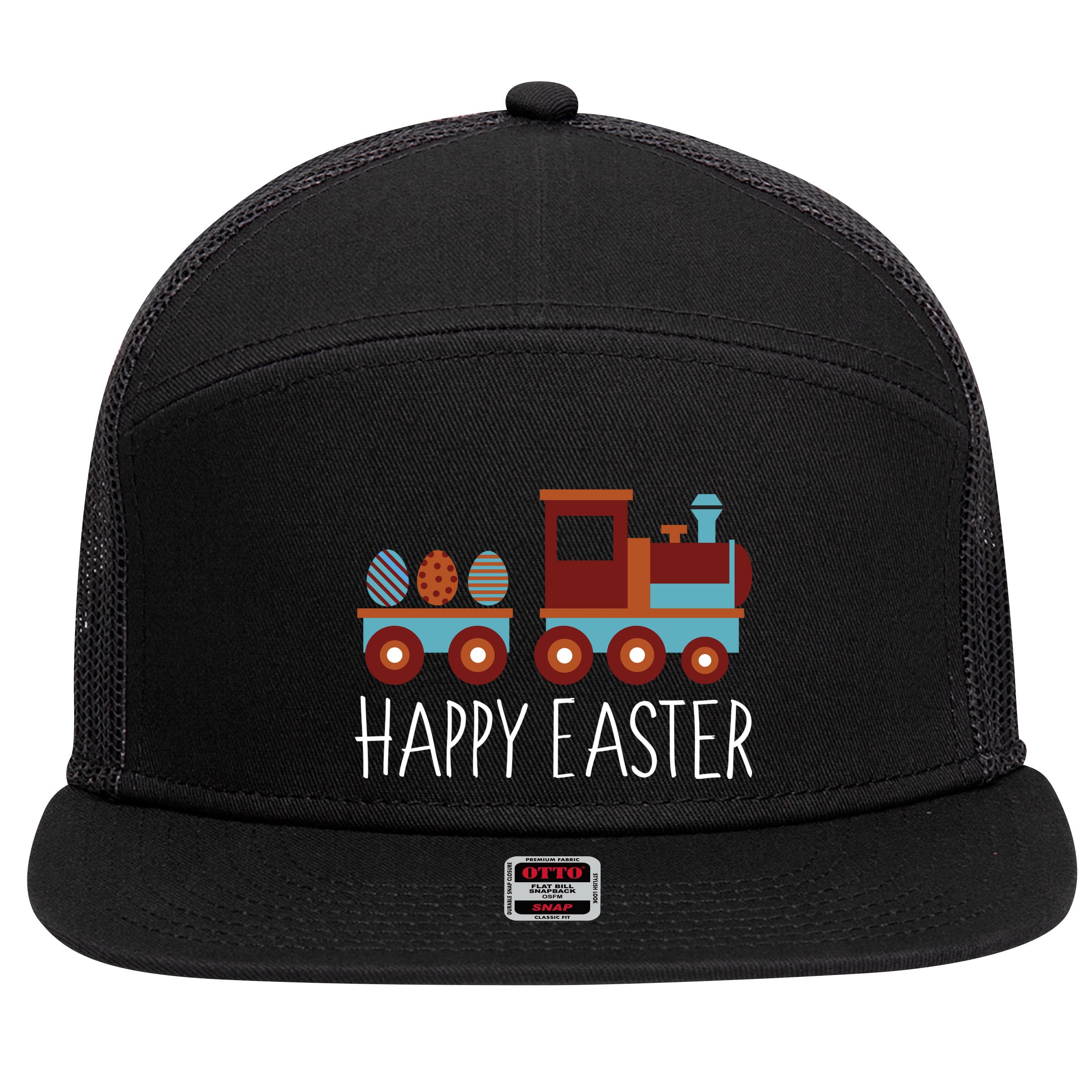 Happy Easter Train 7 Panel Mesh Trucker Snapback Hat