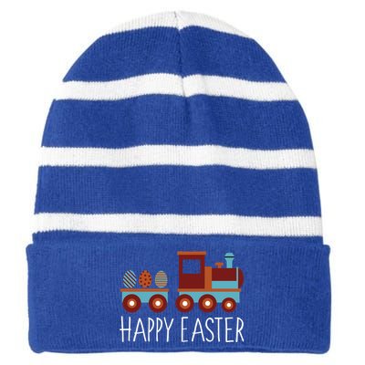 Happy Easter Train Striped Beanie with Solid Band