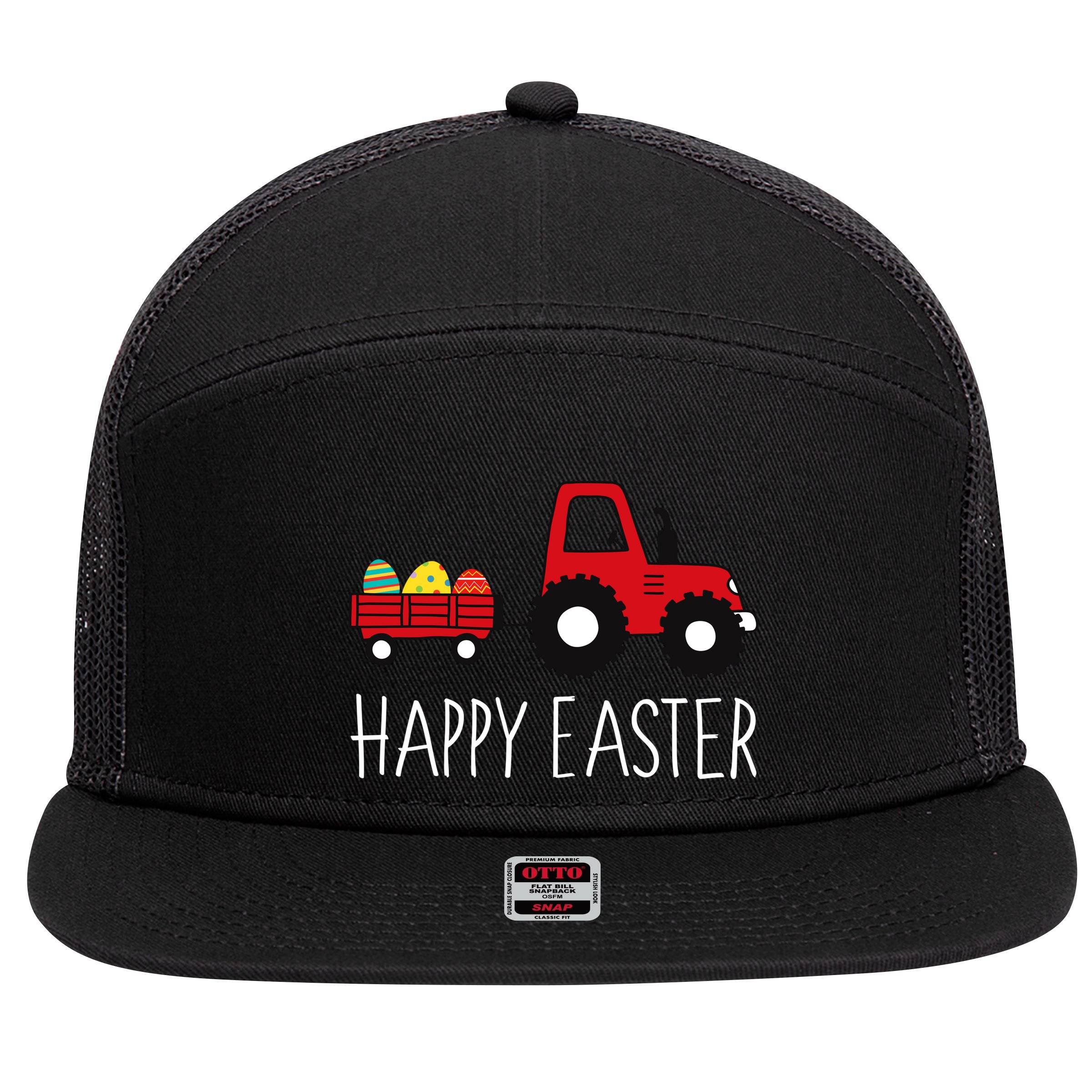 Happy Easter Truck 7 Panel Mesh Trucker Snapback Hat
