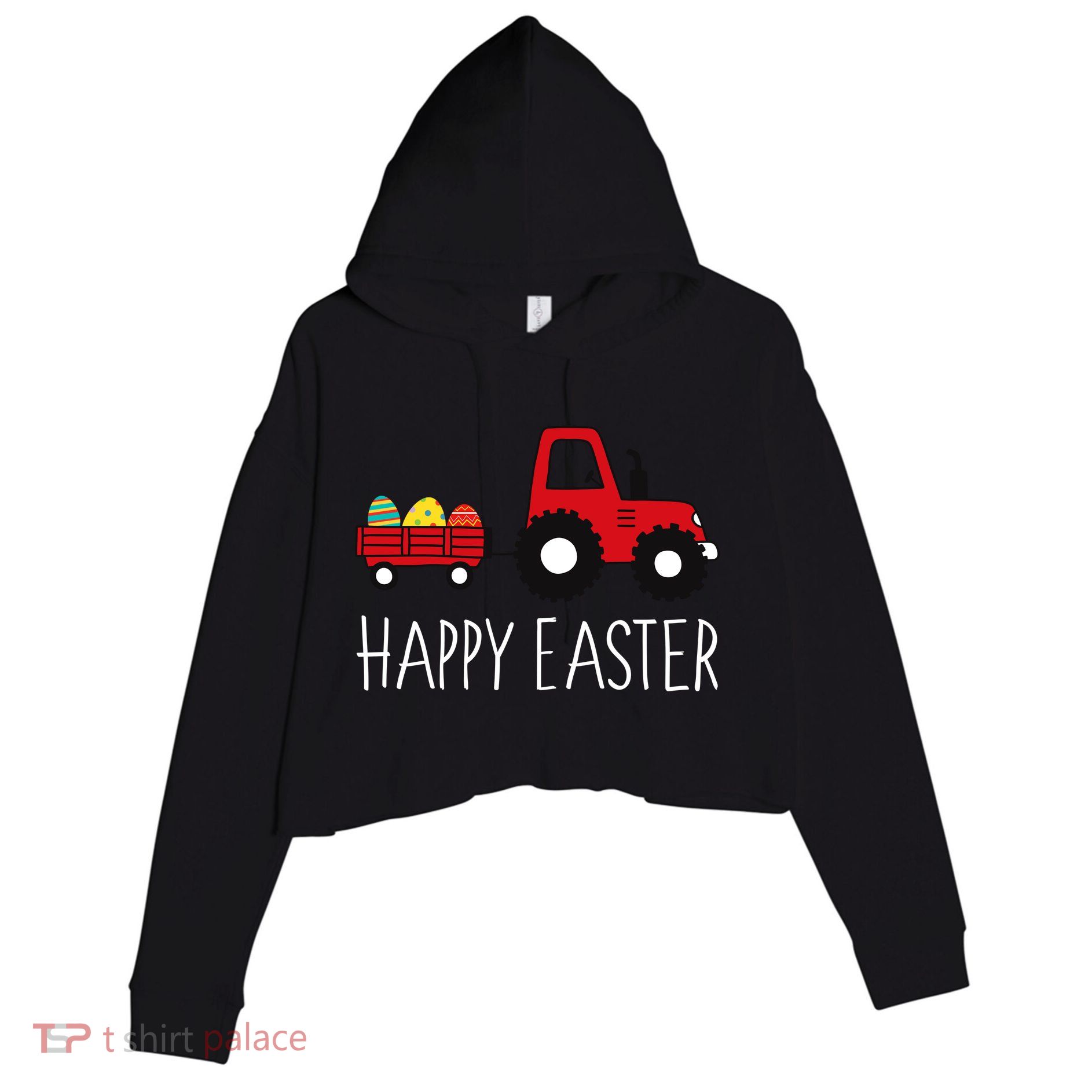 Happy Easter Truck Crop Fleece Hoodie