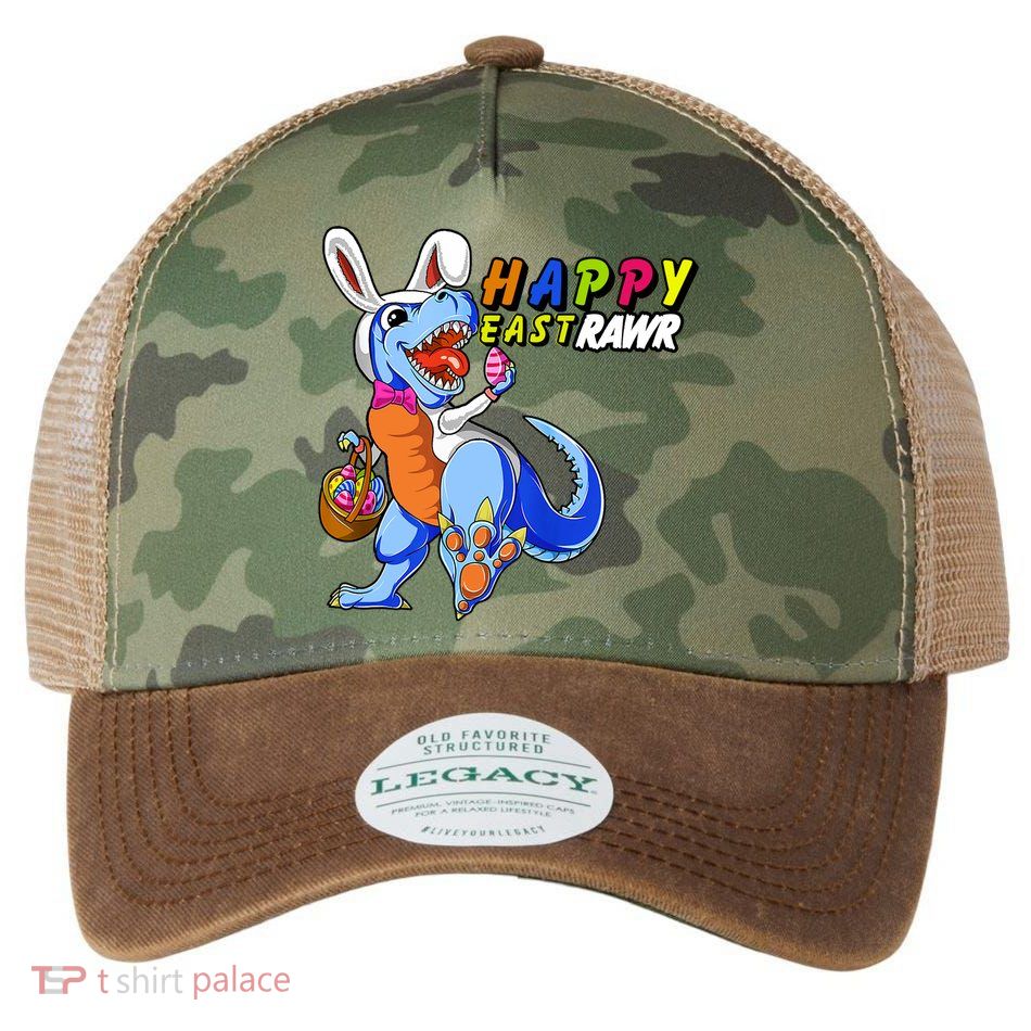 Happy EastRawar T-Rex Dino Easter Eggs Legacy Tie Dye Trucker Hat
