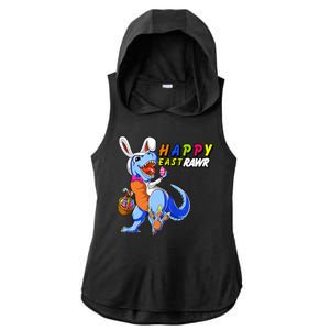 Happy EastRawar T-Rex Dino Easter Eggs Ladies PosiCharge Tri-Blend Wicking Draft Hoodie Tank